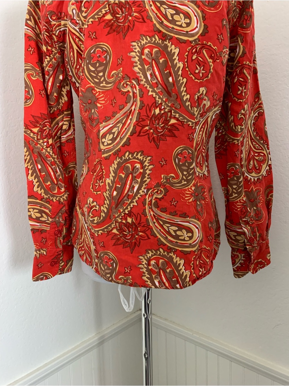 Wintersilks Silk Linen Blend Button Up Shirt Paisley Women’s S Orange Classic - Picture 13 of 15